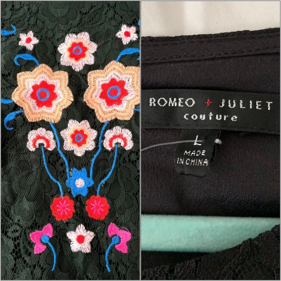 Elegant Lace dress w/ vibrant embroidery on front & shoulders. - Picture 2 of 3